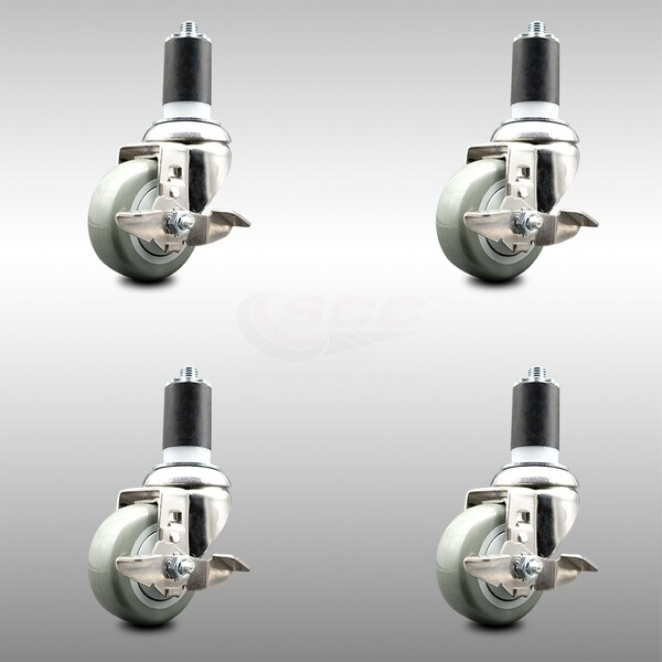 Service Caster 3 Inch 316SS Gray Poly Swivel 1-1/2 Inch Expanding Stem Caster Set Brake SCC SCC-SS316EX20S314-PPUB-TLB-112-4 - main